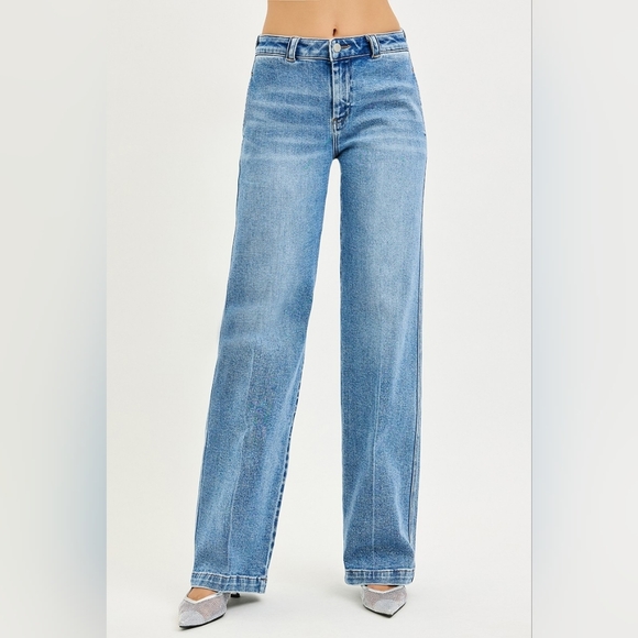 RISEN High Rise Medium Wash Slouchy Straight Fit Jeans Trouser Various NEW - Picture 2 of 6